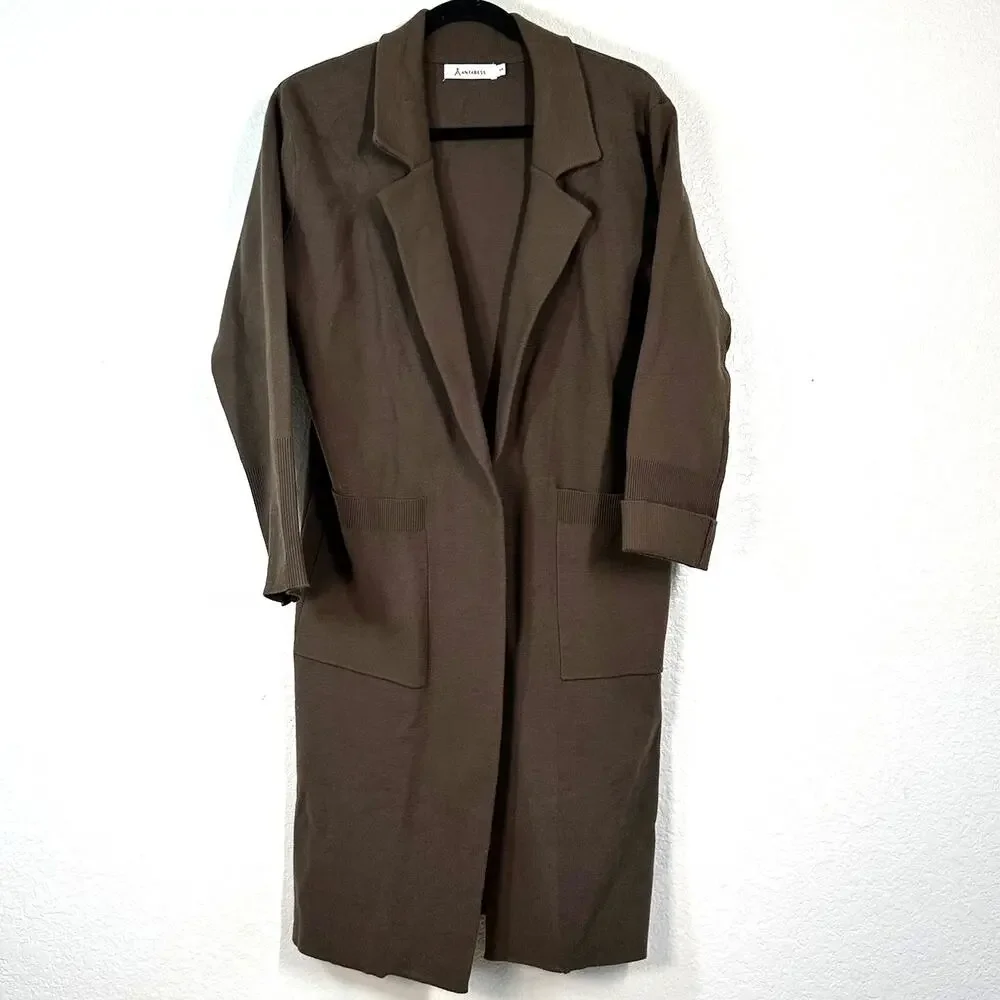 S Knit Cardigan Mid Length ANRABESS Open Front Cardigan Blazer chocolate brown